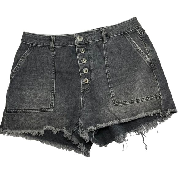 Free People Pants - Free People Cutoff Black Denim High Rise Button Fly Shorts Size 29